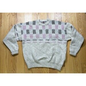 Vintage Samband Of Iceland Sweater Sz XL Pink Beige Wool Made in Iceland 90s